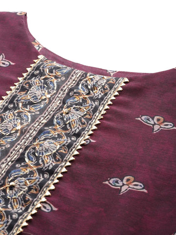 Varanga Women Round Neck  Ethnic  Printed Embroidered Kurta Paired With Solid Bottom And Embroidered Dupatta